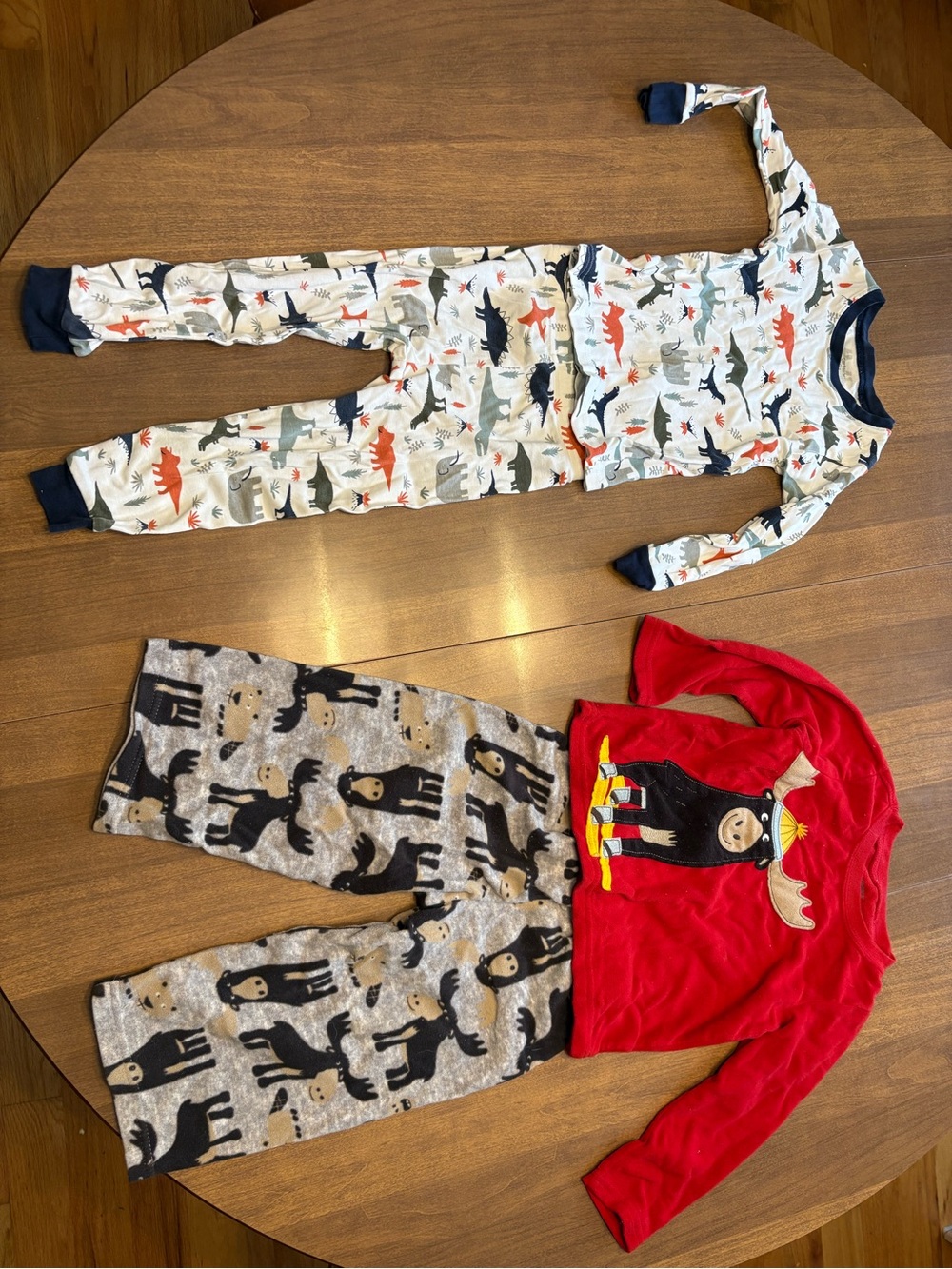 Carter's White Dino Print One-Piece and Red Moose Two-Piece Pajama Set
